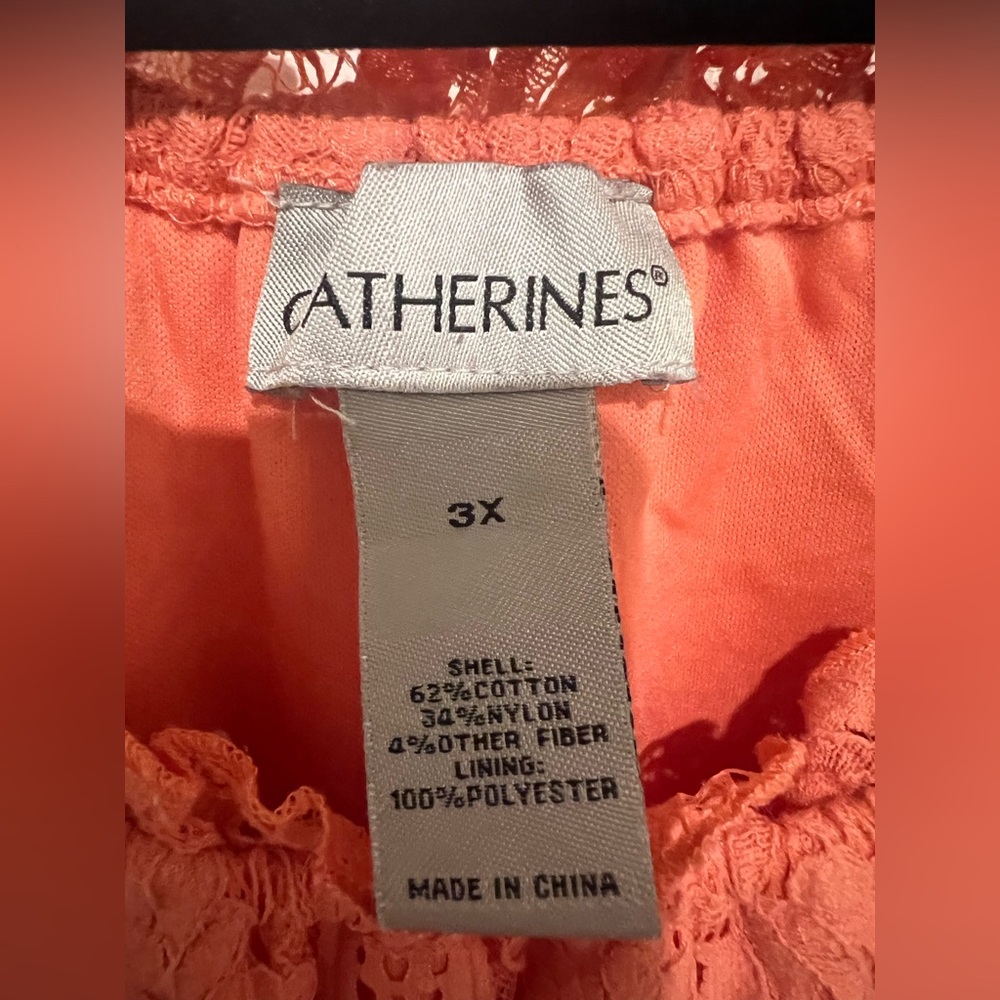 Catherine’s Classy Lace Coral Peach Bohemian Tunic Blouse Size 3X Cottagecore - Picture 4 of 9